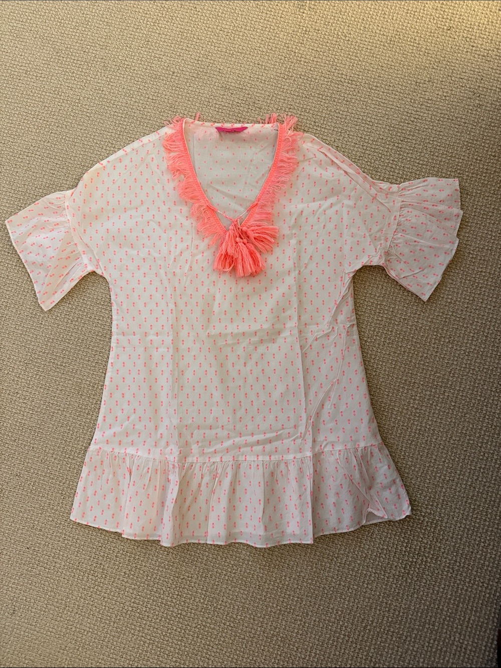 Lilly Pulitzer White Coverup with Neon Pink Tassel Trim